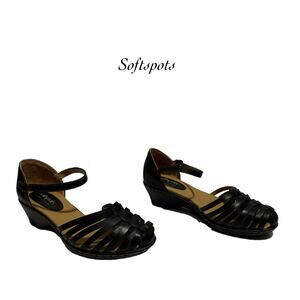 Softspots Tatianna Black Strappy Ankle Strap Leather Sandals NEW Size 9 WW